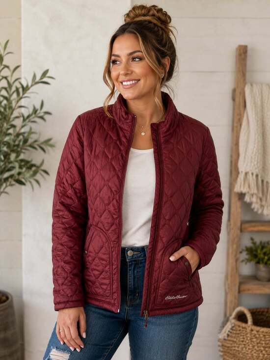 Eddie Bauer Jackets & Blazers - Eddie Bauer Women's Quilted Lightweight Zip-Up Jacket in Burgundy